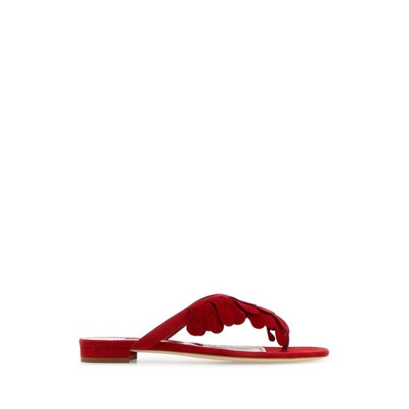 MANOLO BLAHNIK Shoes - Manolo Blahnik Women Red Suede Tamako Thong Slippers
